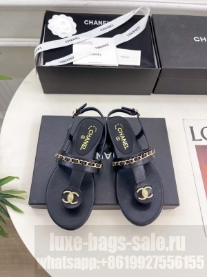 Chanel Flat  Thong with Chain Sandals Black 2025 