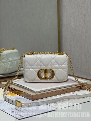 SMALL DIOR CARO BAG Supple Cannage Calfskin M9241U white&gold