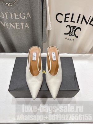 Alaïa CUBE WEDGE MULES IN SATIN WHITE