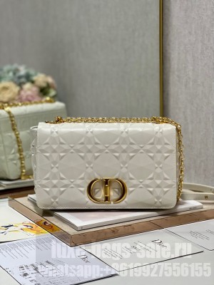 MEDIUM DIOR CARO BAG Cannage Calfskin with Diamond Motif M9241UW white&gold