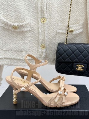 Chanel Calfskin Heel Slides Sandal 7.5cm with Pin Buckle Beige 2025