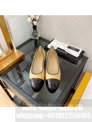 Chanel Ballerinas Leather/Patent Flat Beige