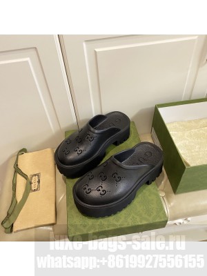 Gucci Perforated GG Rubber Mules 5cm Black 2022 Collection