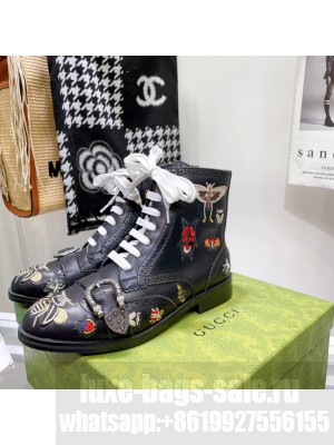 Gucci Women's embroidered leather ankle boot  2021 Collection