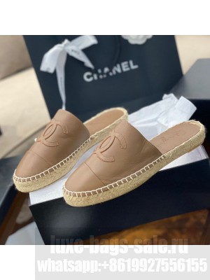 Chanel CC Shiny Lambskin Espadrille Slide Sandals Beige Spring/Summer 2021 Collection 54