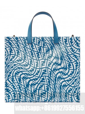 Fendi Shopper Glazed Canvas Bag 8BH357 Blue