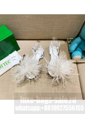Bottega Veneta FEATHER DOT Leather and ostrich feather flat sandals white 2021 Collection