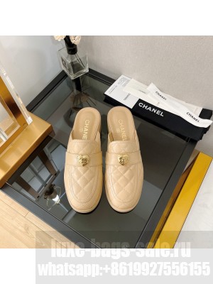 Chanel Quilted Lambskin Mules with Love Charm Beige