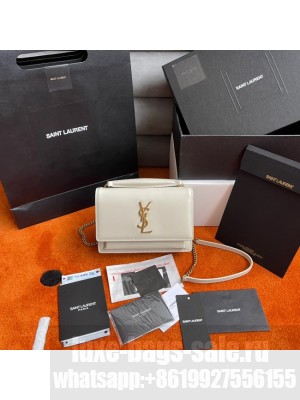 Yves Saint Laurent SUNSET MEDIUM CHAIN BAG IN SMOOTH LEATHER 442906 white