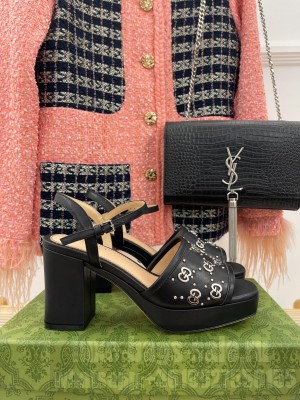 Gucci Leather Interlocking G Studs Platform Sandal 8.5cm 2023 Black
