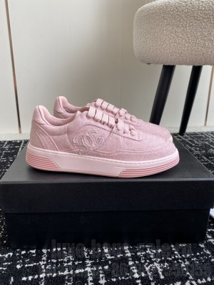 Chanel Wool & Mixed Fibers Pink G46011 Sneakers