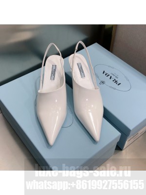 Prada 6.5CM Patent Leather Slingback White pumps 