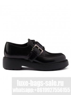 Prada Women's Brushed Leather Lace-up Shoes 1E590N Black