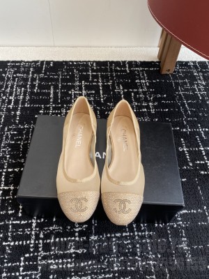 Chanel Ballet Flats mesh with crystal double c logo beige 2025