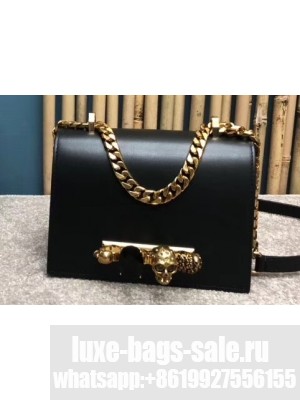 Alexander Mcqueen Small Jewelled Satchel Bag Smooth Calf Leather Black/Gold