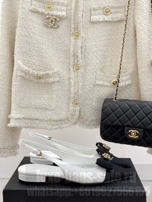Chanel Camellia Bowknot Slingback Flat Sandals White 2025 