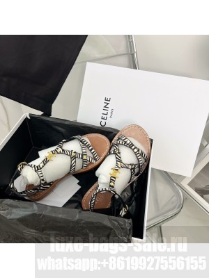 CELINE TAILLAT FLAT SANDAL WITH STUDS IN CALFSKIN ZIBRA