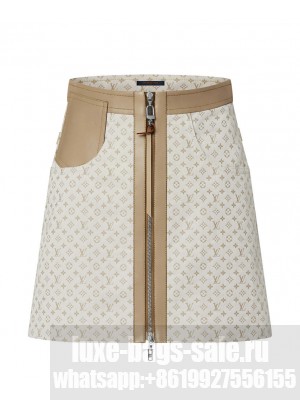 Louis Vuitton Women's Leather Accent Mini Monogram Skirt Khaki