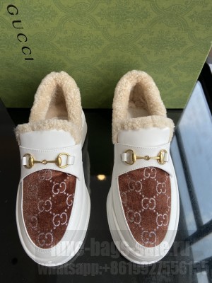 Gucci Fabric and Leather Loafers with Shearling Lining 04