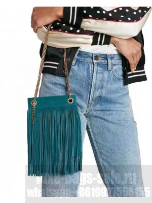 SAINT LAURENT SMALL CHAIN BAG IN LIGHT SUEDE WITH FRINGES 683378 blue