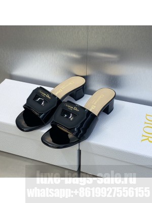 Dior Day Heel Slide Sandals 3.5cm in Patent Leather Black