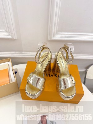 Louis Vuitton Shake Platform Sandals 12cm in Snakeskin Embossed Leather Gold 2024