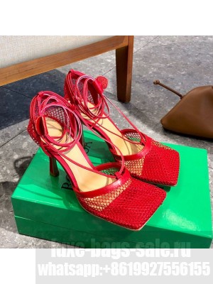 Bottega Veneta Lambskin Mesh Sandals 9cm Red  2021 Collection