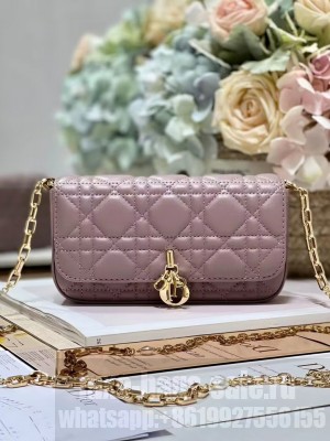 LADY DIOR PHONE POUCH Aesthetic Cannage Lambskin S0977OE pink