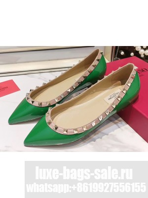 Valentino Rockstud Ballet Flats Ballerinas in Patent Leather Green