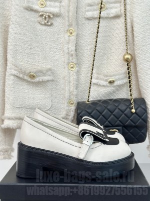 Chanel Calfskin Moccasins With Buckle Loafers White 2024