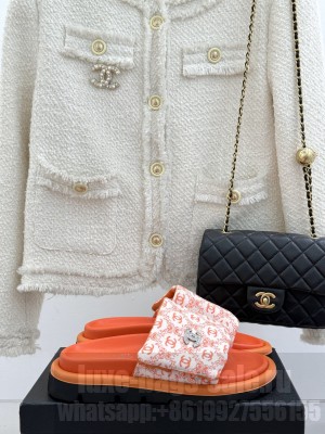 Chanel Printed Canvas Pillow Flat Slides Sandal Orange 2025