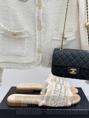 Chanel Slide CC With Rhinestones Mule Beige