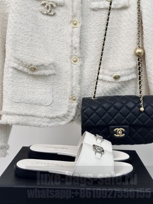 Chanel lambskin Slide White