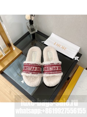 Christian Dior DIOR CHEZ MOI SLIDE Cotton Embroidery and Shearling 013