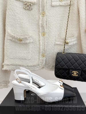 Chanel Lambskin cc Metal slingback Pumps White 2025