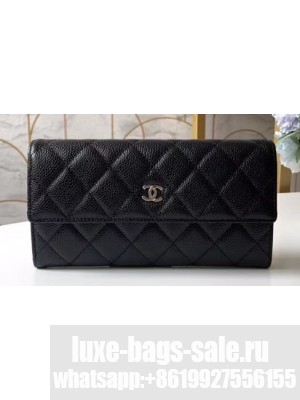 Chanel Classic Long Flap Wallet 31502 Grained Calfskin Black