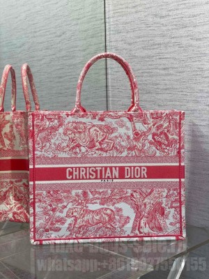 Large Dioriviera Dior Book Tote Candy Pink Toile de Jouy Embroidery M1286ZE