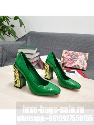 DOLCE & GABBANA LOGO HEEL 10.5CM PATENT LEATHER PUMPS 2022 GREEN