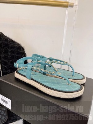 Chanel Strappy Espadrille Sandals Lambskin Leather Spring/Summer 2021 Collection,  Turquoise 
