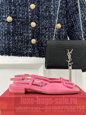 Valentino Metal-Tone VLogo Leather Slingback Sandals Pink