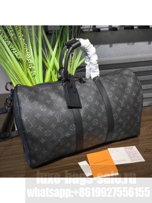 Louis Vuitton Keepall 45 Bandouliere Duffle Bag Monogram Eclipse Canvas Fall/Winter 2017 Collection M40569, Black