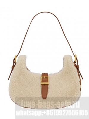 Saint Laurent Le Fermoir Hobo Bag In Merino Shearling 672615 Cream