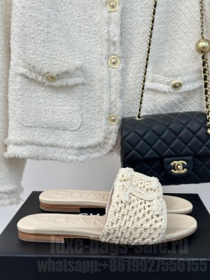 Chanel Crochet Flat Slides Sandal Beige 2024 