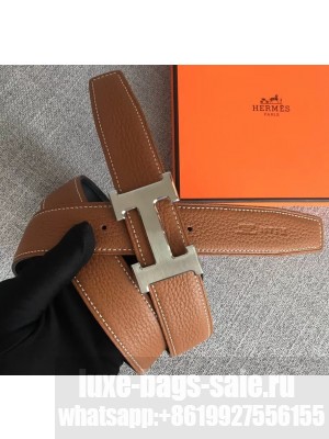 Hermes Width 3.2cm Reversible Leather Constance H Buckle Belt Brown/Silver