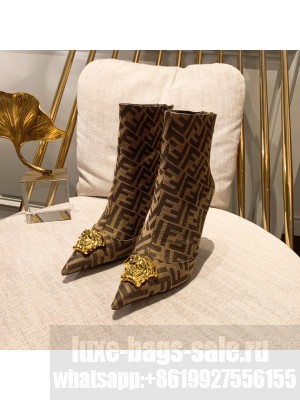 Versace x Fendi 10.5cm Fendace FF Canvas Ankle Boots Brown 2022 Collection