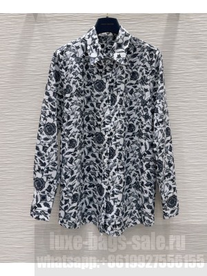 Louis Vuitton Women's Botanical Print Silk Shirt Black