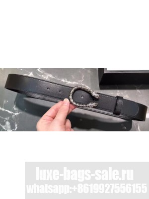 Gucci Width 3/3.5cm Leather Belt Black/Silver with Dionysus Buckle