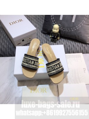 Dior Dway Heeled Slide Sandals 4cm in Cotton Embroidered 2023 Collection 011