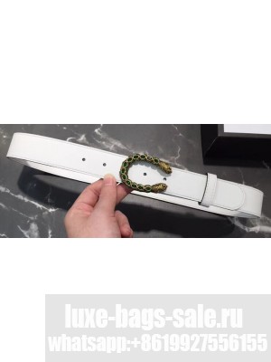 Gucci Width 3/3.5cm Leather Belt White with Green Crystal Dionysus Buckle