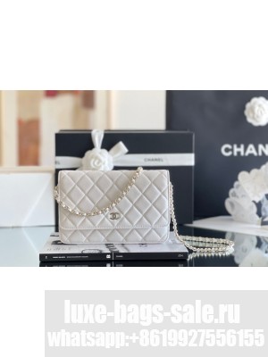 Chanel Grained Calfskin Classic Wallet on Chain WOC White/Light Gold 2024 Top Quality